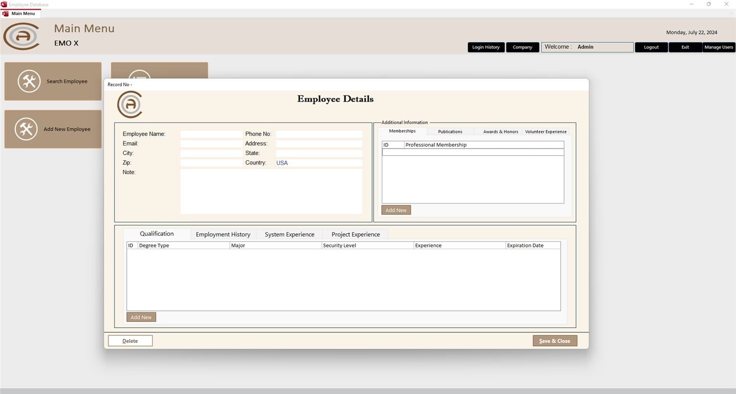 Employee Resume & HR Records Register